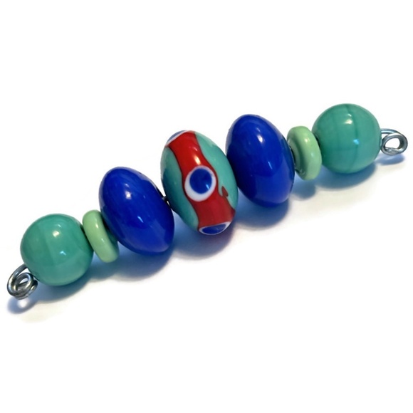As Low As $2 Turquoise & Blue Handmade Lampwork Artisan Rondelle Beads  (7) - Picture 2 of 2